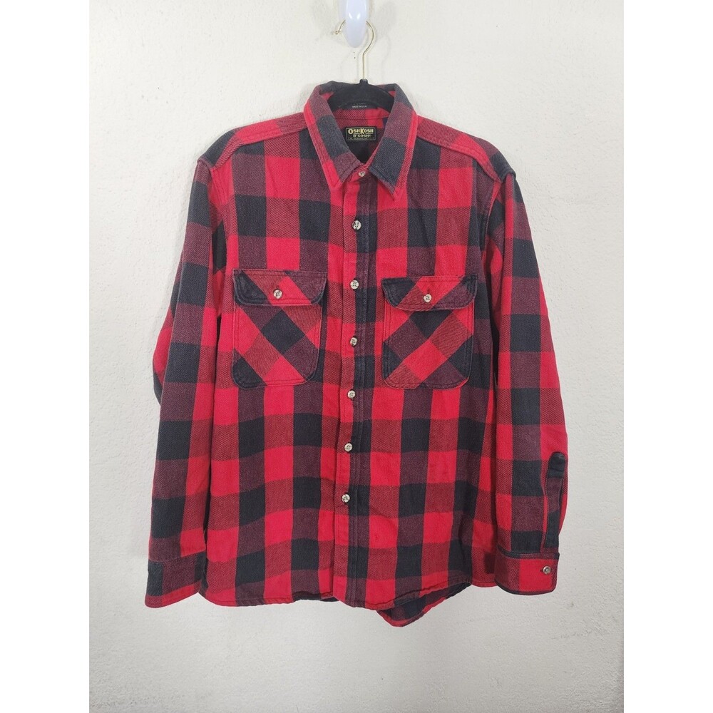 Vintage OSHKOSH B'GOSH Mens Flannel Shirt L Tall Red Buffalo Plaid Made In USA